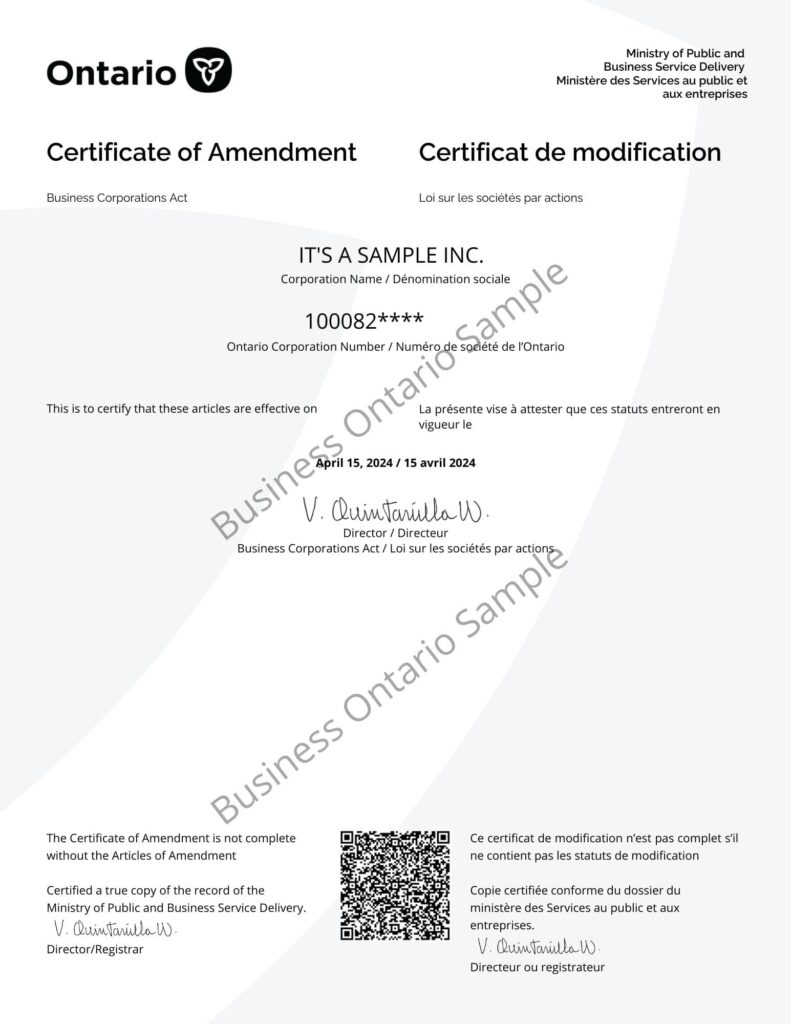 Certificate of Amendment
