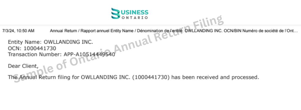 Ontario Annual Return filing