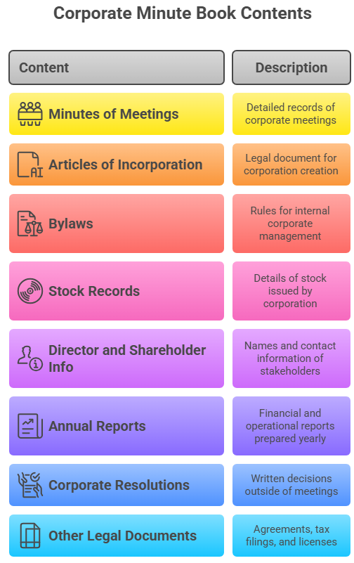 Contents of Corporate a Minute book